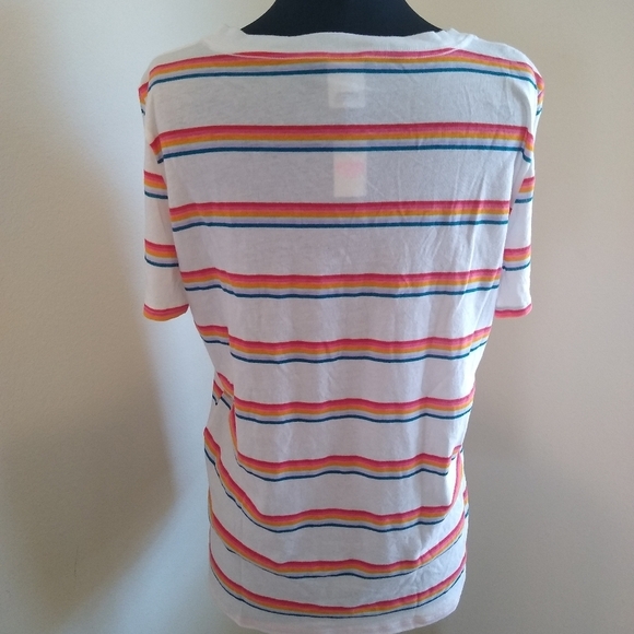 Junior's PINK Victoria's Secret Striped V Neck Tee shirt, White Multi,  Small - Picture 4 of 6